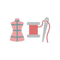 Mannequin and Needle and Thread Set Icon provides a versatile and stylish graphic, perfect for displaying custom-made clothing, needlework tutorials, and fashion design workshops vector