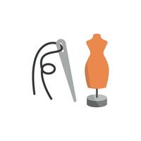 Mannequin and Needle and Thread Set Icon is a creative and polished graphic, ideal for displaying clothing patterns, fashion workshops, and DIY sewing projects vector