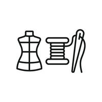 Mannequin and Needle and Thread Set Icon features a dynamic and artistic design, perfect for highlighting creative sewing projects, garment-making tutorials, and fashion design services vector