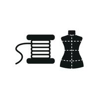 Mannequin and Needle and Thread Set Icon provides a polished and refined graphic, ideal for displaying sewing patterns, fashion accessories, and personalized clothing designs vector
