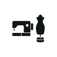 Mannequin and Sewing Machine Set Icon provides a bold and elegant graphic, perfect for showcasing fashion design guides, custom clothing, and sewing tutorials vector