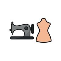 Mannequin and Sewing Machine Set Icon features a vibrant and artistic design, ideal for promoting fashion creation, sewing patterns, and professional tailoring services vector