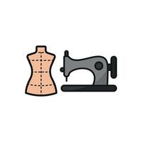 Mannequin and Sewing Machine Set Icon features a clean and polished graphic, perfect for showcasing custom apparel, garment construction, and sewing machine use vector
