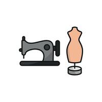 Mannequin and Sewing Machine Set Icon provides a professional and elegant design, ideal for displaying fashion workshops, personalized clothing, and sewing tutorials vector