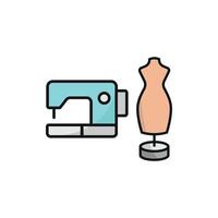Mannequin and Sewing Machine Set Icon offers a modern and functional look, perfect for promoting sewing classes, fashion design services, and custom garment creation vector