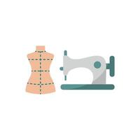 Mannequin and Sewing Machine Set Icon features a stylish and dynamic design, ideal for promoting sewing workshops, custom apparel, and fashion creation services vector