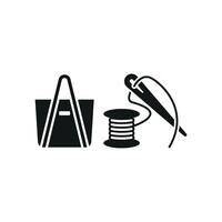 Needle and Thread and Bag Set Icon offers a stylish and functional graphic, ideal for promoting bag-making guides, sewing tutorials, and tailored fashion projects vector