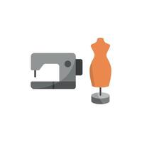 Mannequin and Sewing Machine Set Icon provides a refined and polished look, ideal for displaying clothing design services, sewing tools, and fashion accessories vector