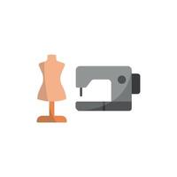 Mannequin and Sewing Machine Set Icon offers a clean and stylish graphic, perfect for promoting fashion design tutorials, garment construction, and sewing workshops vector