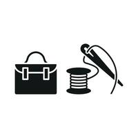 Needle and Thread and Briefcase Set Icon is a versatile and dynamic design, ideal for promoting custom briefcase tailoring, sewing patterns, and professional fashion accessories vector