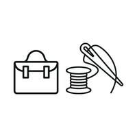 Needle and Thread and Briefcase Set Icon features a clean and professional design, perfect for promoting custom briefcase-making services, sewing workshops, and fashion accessories vector
