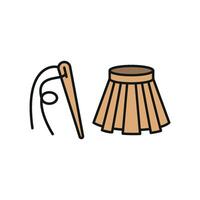 Needle and Thread and Skirt Set Icon features a professional and refined look, perfect for promoting personalized skirts, tailoring kits, and fashion accessories vector