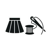 Needle and Thread and Skirt Set Icon provides a bold and artistic graphic, ideal for displaying skirt-making classes, custom sewing patterns, and fashion design workshops vector