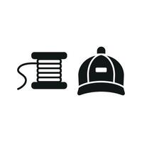 Needle and Thread and Cap Set Icon offers a modern and sleek graphic, perfect for showcasing cap designs, DIY sewing kits, and tailored apparel vector