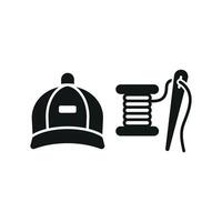 Needle and Thread and Cap Set Icon features a clean and professional design, ideal for promoting custom cap-making services, sewing workshops, and fashion accessories vector