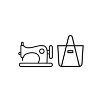 Sewing machine and bag set icon showcases a sleek and stylish look, ideal for representing handmade goods, sewing workshops, or artisan branding vector