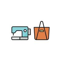 Sewing machine and bag set icon features a versatile and modern aesthetic, great for visualizing DIY crafts, fashion design, or personalized bags vector