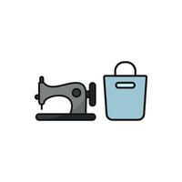 Sewing machine and bag set icon highlights a creative and practical design, perfect for illustrating tailoring services, craft projects, or fashion accessories vector
