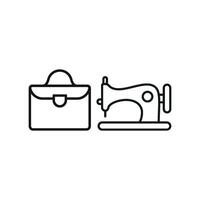 Sewing Machine and Briefcase Set Icon provides a minimalistic and trendy graphic, perfect for displaying sewing accessories, briefcase-making guides, and tailored business gear vector