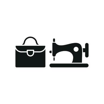Sewing Machine and Briefcase Set Icon features a vibrant and artistic design, ideal for promoting custom briefcase crafting vector