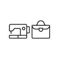 Sewing Machine and Briefcase Set Icon offers a dynamic and modern look, perfect for highlighting handmade briefcase collections, sewing classes, and DIY fashion projects vector