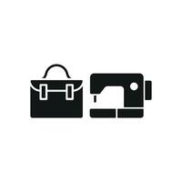 Sewing Machine and Briefcase Set Icon features a vibrant and artistic design, ideal for promoting custom briefcase crafting, sewing machines, and creative workshops vector