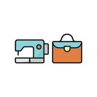 Sewing Machine and Briefcase Set Icon offers a modern and stylish graphic, ideal for promoting leather crafting workshops, sewing tools, and personalized briefcase designs vector