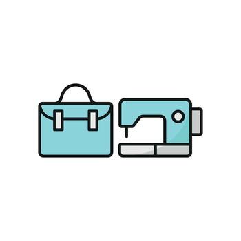 Sewing Machine and Briefcase Set Icon provides a clean and dynamic look, perfect for displaying handmade briefcase collections, sewing patterns, and artisan projects vector
