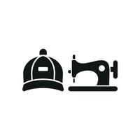 Sewing Machine and Cap Set Icon features a functional and refined look, perfect for promoting sewing machines, cap designs, and DIY projects vector