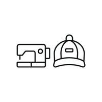 Sewing Machine and Cap Set Icon features a sleek and creative design, perfect for showcasing custom cap designs, sewing services, and DIY fashion projects. vector