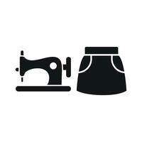 Sewing Machine and Skirt Set Icon features a trendy and minimalistic look, perfect for displaying handmade skirts, custom tailoring services, and sewing workshops vector