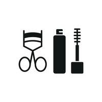 Mascara and Eyelash Curl Set Icon provides a bold and artistic graphic, perfect for showcasing makeup kits, eyelash products, and beauty blogs vector
