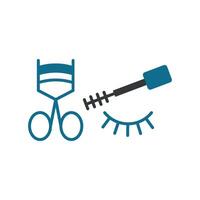 Mascara and Eyelash Curl Set Icon features a sleek and stylish design, perfect for promoting beauty kits, cosmetic brands, and makeup tutorials vector
