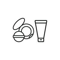 Powder Puff and Foundation Set Icon offers a sleek and minimalistic design, ideal for personal care tools, beauty tutorials, and skincare apps vector