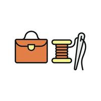 Needle, Thread, and Briefcase Icon features a balanced and clean design, ideal for combining business with creativity, suitable for corporate and fashion brands vector