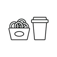 Drink and onion ring set icon features a tasty pairing of crispy onion rings and a chilled drink, great for visualizing snack time, brunch menus, or food lovers vector