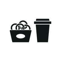 Drink and onion ring set icon features a crispy and flavorful duo, ideal for illustrating casual dining experiences, quick snacks, or food delivery services vector