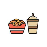 Drink and onion ring set icon delivers a fun and crispy duo, great for visualizing lunch breaks, fast food, or snack bars vector