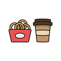 Drink and onion ring set icon highlights a satisfying combination of savory onion rings and a refreshing beverage, perfect for visualizing street food, food carts, or party snacks vector