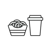 Drink and onion ring set icon highlights a delicious and crispy duo, great for visualizing restaurant menus, casual cafes, or snack options. vector