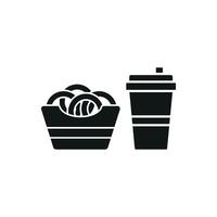 Drink and onion ring set icon features a tasty combination of a refreshing beverage and crispy onion rings, perfect for representing casual dining, snack time, or comfort food vector