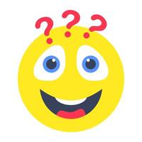Conceptual flat rounded design icon of confused emoji vector