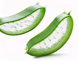 Falling aloe vera in slice shape, isolated on white background and sharp clipping path photo