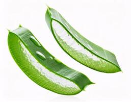 Falling aloe vera in slice shape, isolated on white background and sharp clipping path photo