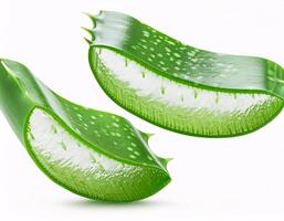 Falling aloe vera in slice shape, isolated on white background and sharp clipping path photo