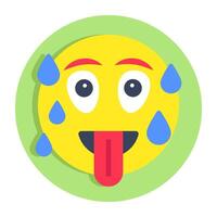 A flat rounded design icon of sweat face vector