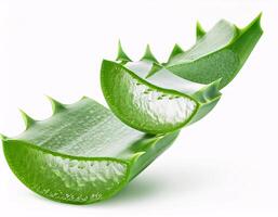 Falling aloe vera in slice shape, isolated on white background and sharp clipping path photo