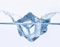 Falling ice dice floating in the air, isolated on white background. photo