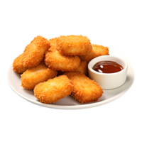 Plate of Crispy Chicken Nuggets with Dipping Sauce Isolated on png