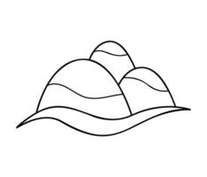 Hand drawn three mountains in black outline. Clip art for your projects. vector